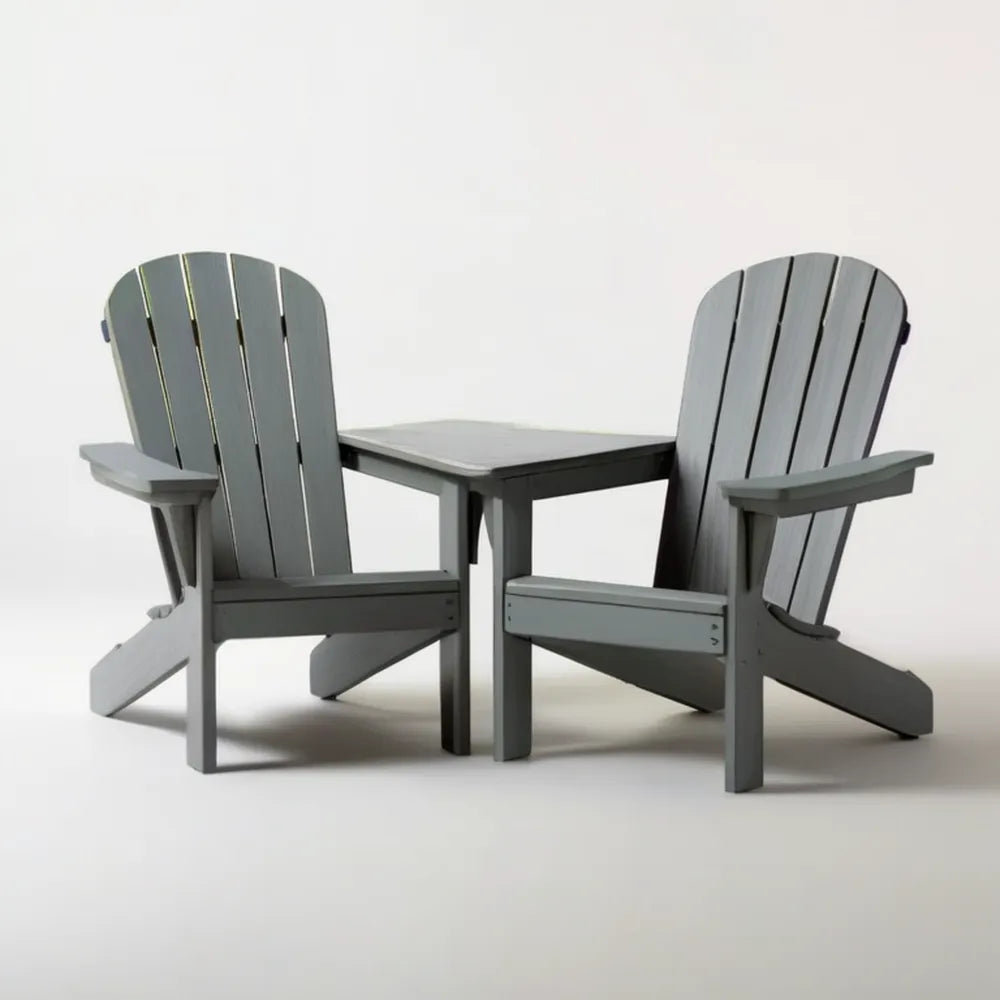 Zestaw Adirondack: 2 grafitowe fotele HDPE ze stolikiem 46 x 46 x 46 cm, 204 x 83 x 98 cm