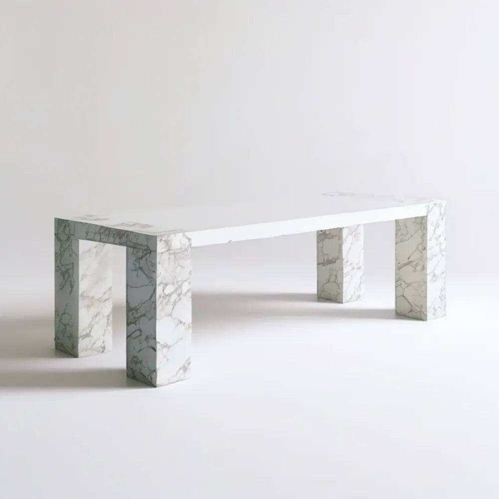 Prostokątny stół do jadalni z MDF, biały marmur z szarym użyleniem, 160 x 80 x 75 cm