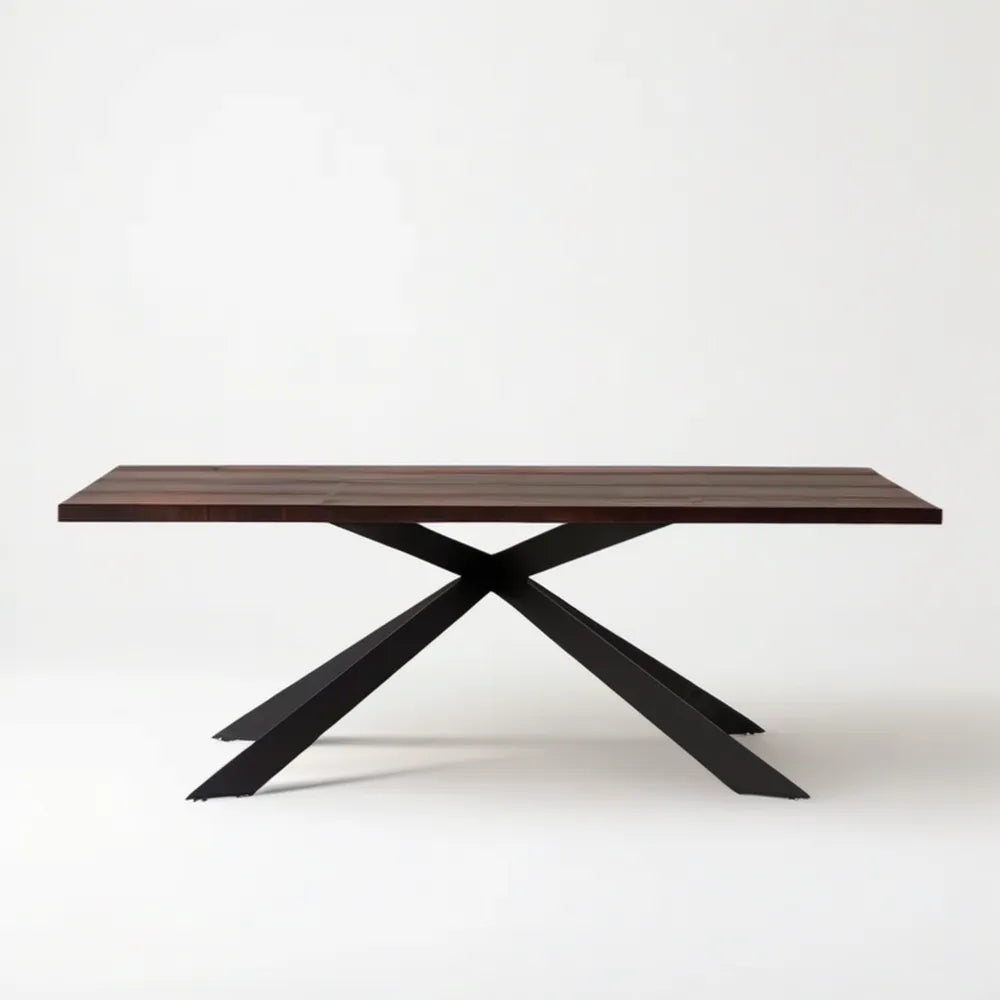 Stół z blatem MDF w fornirze orzechowym i czarną podstawą stalową 200 x 100 x 75 cm