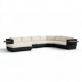 Modułowa narożna sofa ogrodowa z technorattanu PE, czarno-kremowo-brązowa, 360 x 250 x 85 cm