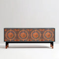 Czterodrzwiowa komoda MDF z ornamentem rozetowym, ciemnozielona/brązowa, 160 x 40 x 80 cm