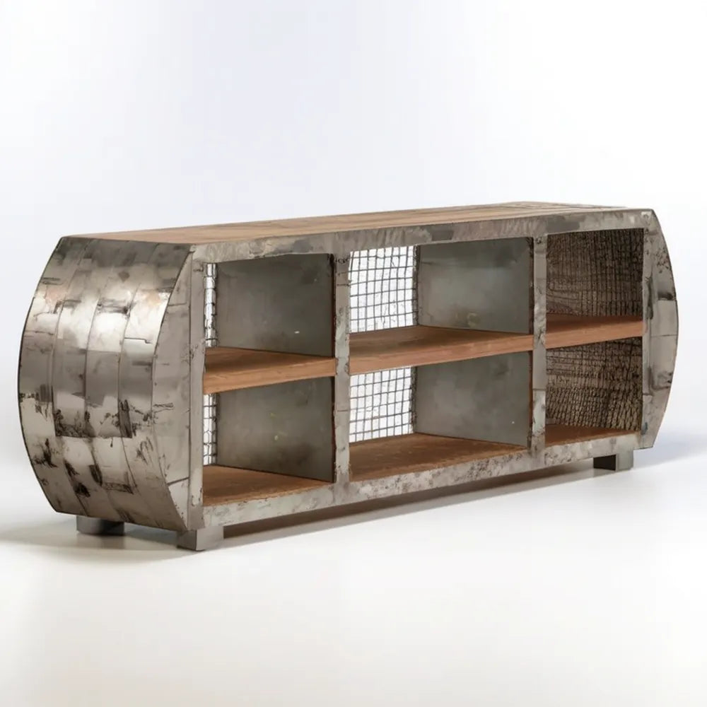 Industrialny kredens ze stali i litego drewna mango, szary/srebrny/brązowy, 160 × 40 × 80 cm