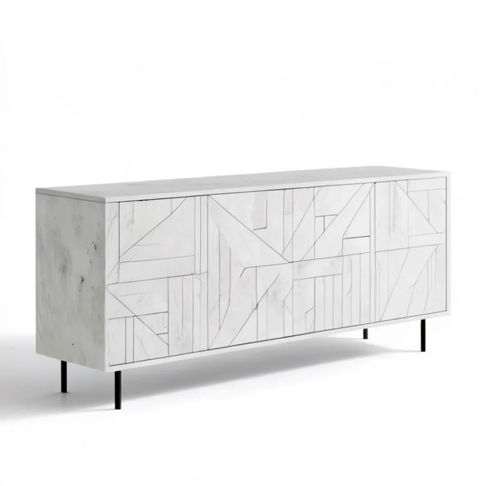 Kredens MDF w białym marmurze z czarnymi nogami 180 x 40 x 75 cm