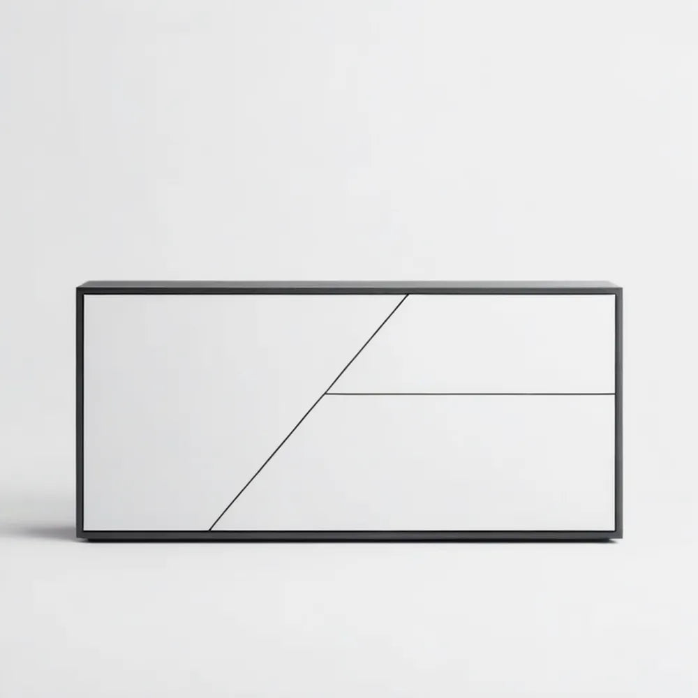 Biało-czarna komoda minimalistyczna z MDF i stali 160 × 40 × 80 cm