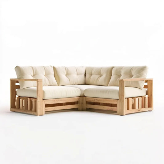 Narożna sofa ogrodowa w kształcie L z litego drewna sosnowego, naturalny jasny brąz/kremowy, 210 x 210 x 70 cm