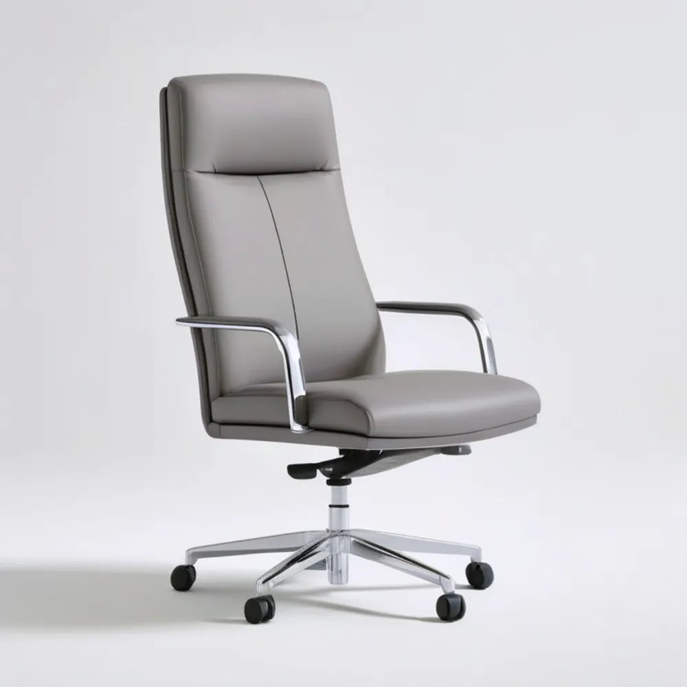 Szary fotel biurowy obrotowy z ekoskóry PU 64 x 65 x 117–125 cm